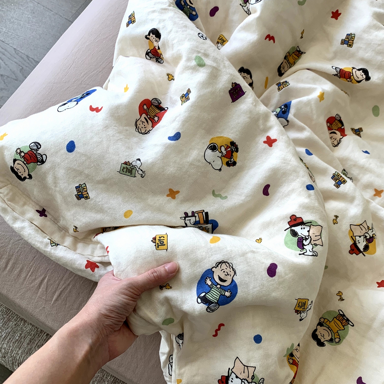 91家纺网 家纺一手货源 找家纺 源启生活 2025新款正版史努比系列全棉纯棉双层纱四件套 星星史努比