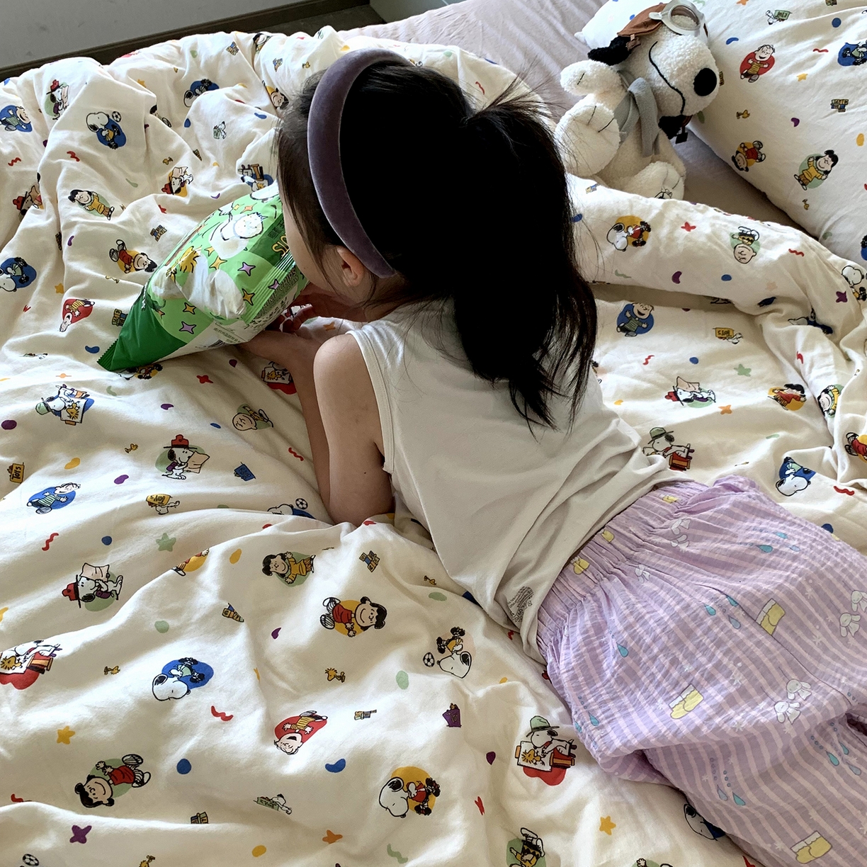 91家纺网 家纺一手货源 找家纺 源启生活 2025新款正版史努比系列全棉纯棉双层纱四件套 星星史努比