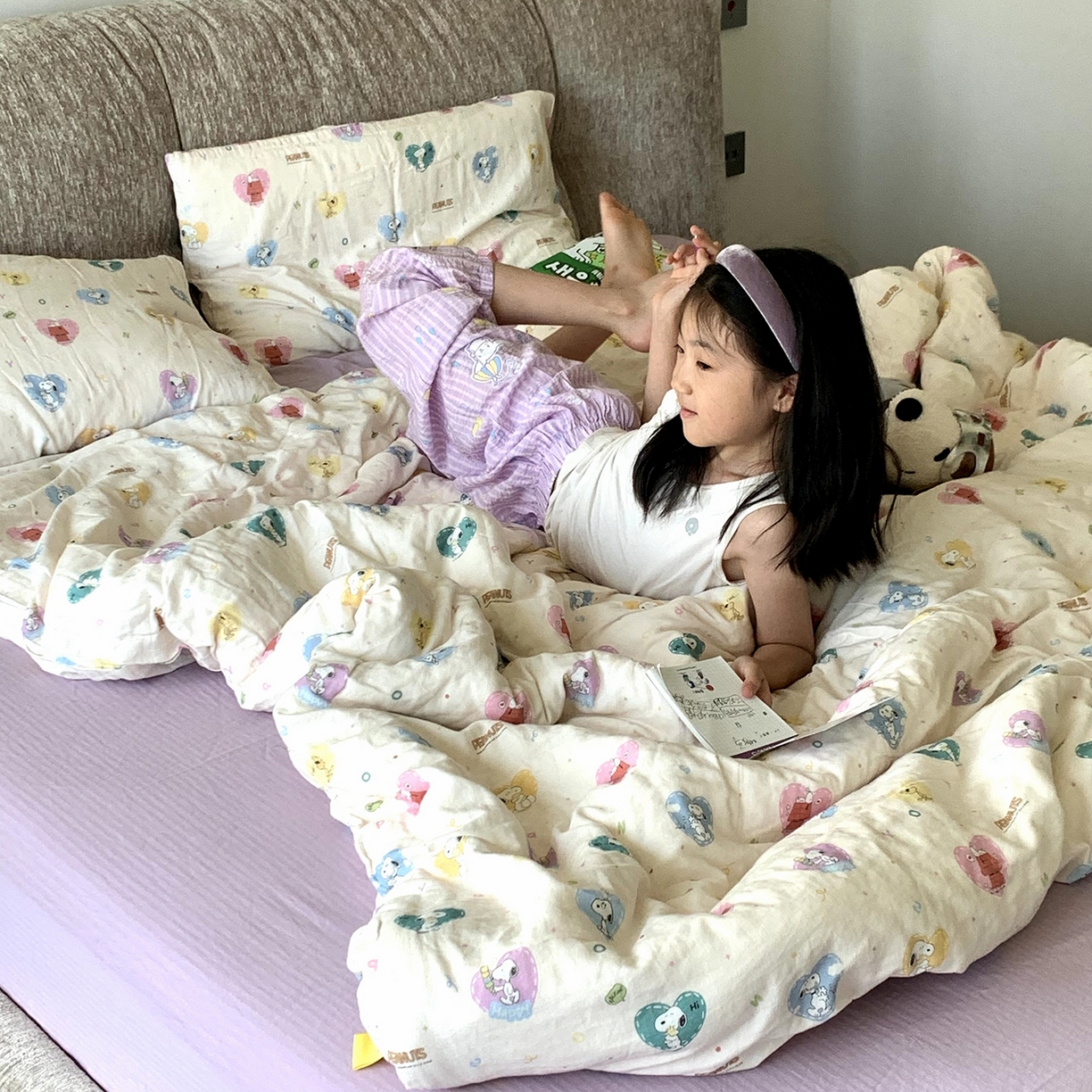 91家纺网 家纺一手货源 找家纺 源启生活 2025新款正版史努比系列全棉纯棉双层纱四件套 甜心史努比