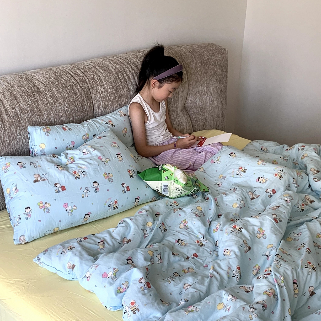 91家纺网 家纺一手货源 找家纺 源启生活 2025新款正版史努比系列全棉纯棉双层纱四件套 顽皮史努比