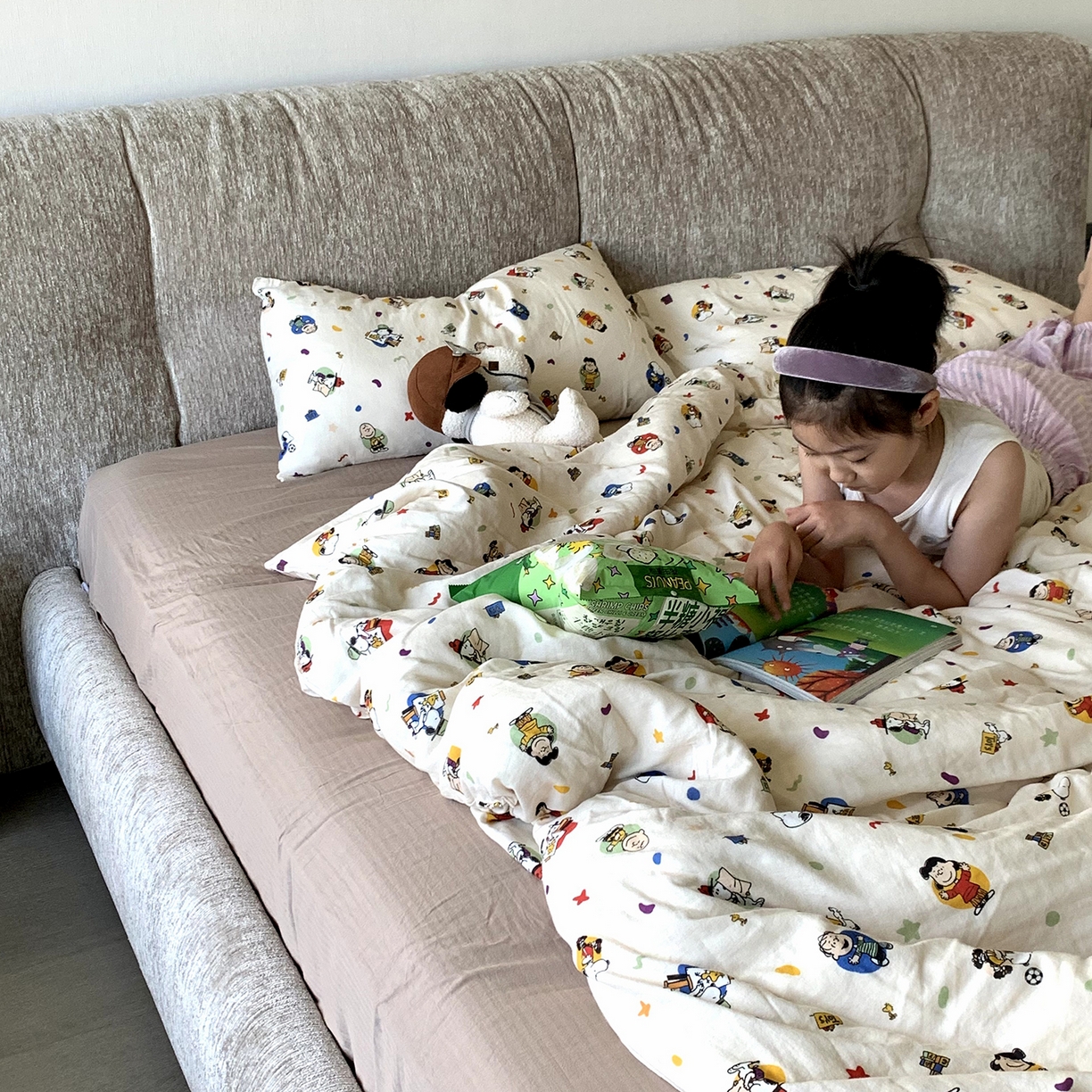 91家纺网 家纺一手货源 找家纺 源启生活 2025新款正版史努比系列全棉纯棉双层纱四件套 星星史努比