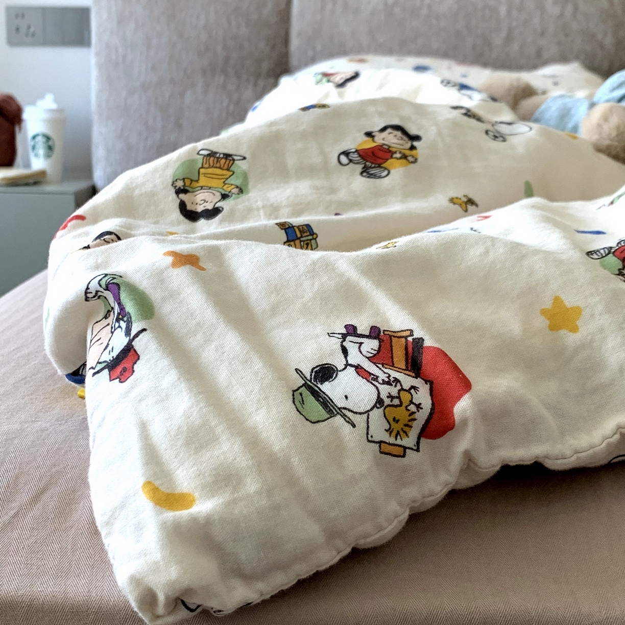 91家纺网 家纺一手货源 找家纺 源启生活 2025新款正版史努比系列全棉纯棉双层纱四件套 星星史努比