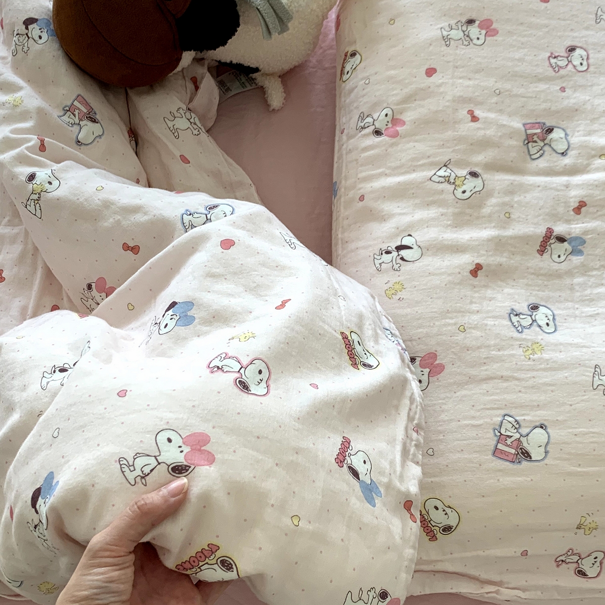 91家纺网 家纺一手货源 找家纺 源启生活 2025新款正版史努比系列全棉纯棉双层纱四件套 甜蜜史努比