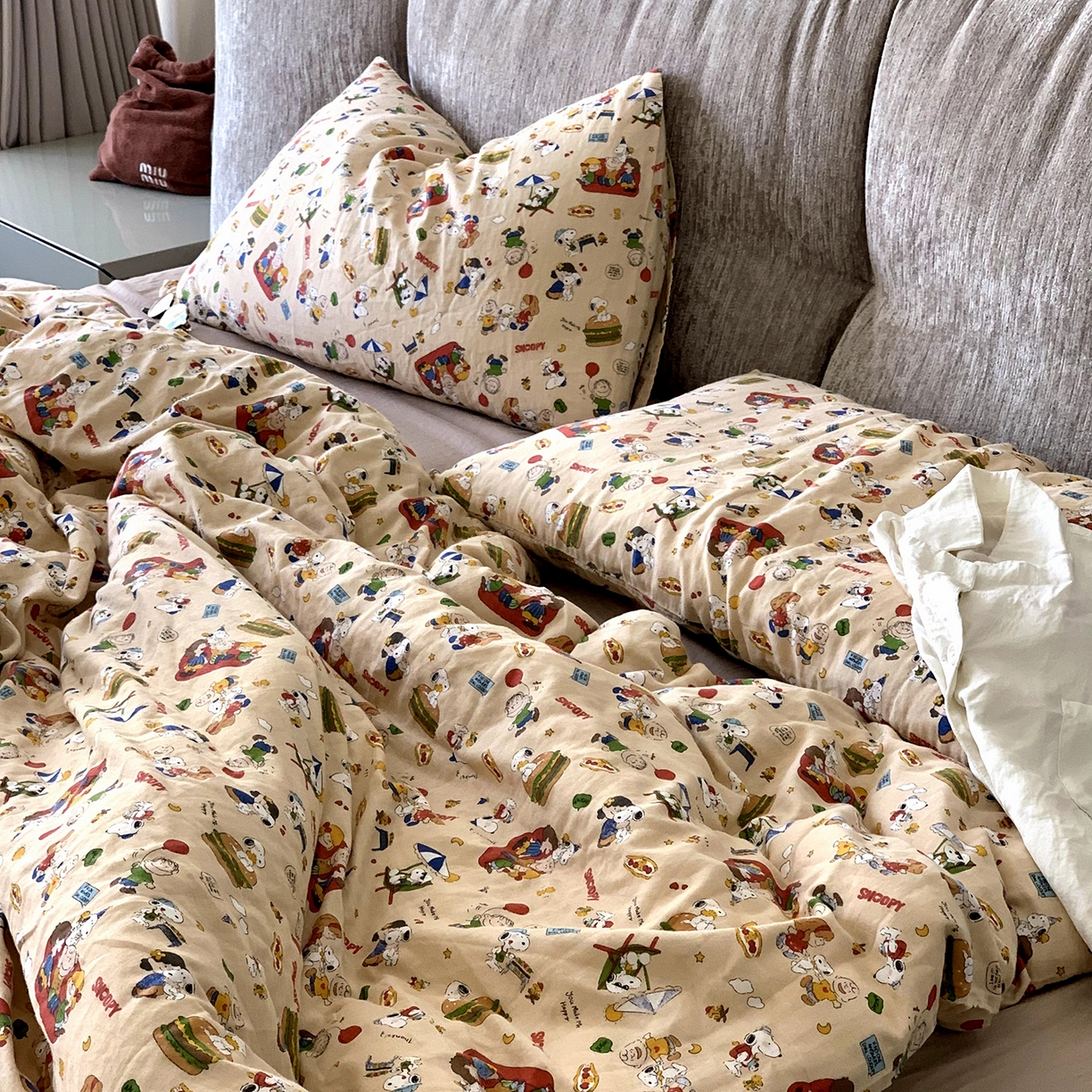 源启生活 2025新款正版史努比系列全棉纯棉双层纱四件套 汉堡史努比