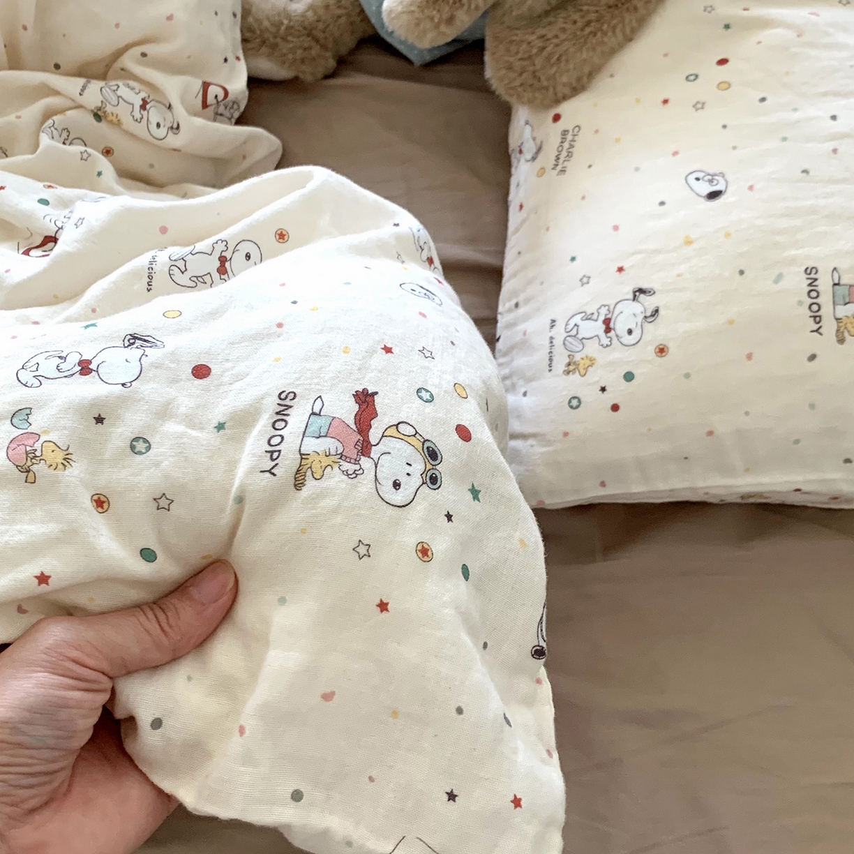 91家纺网 家纺一手货源 找家纺 源启生活 2025新款正版史努比系列全棉纯棉双层纱四件套 晚安史努比