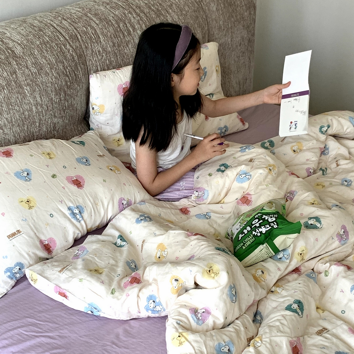 91家纺网 家纺一手货源 找家纺 源启生活 2025新款正版史努比系列全棉纯棉双层纱四件套 甜心史努比