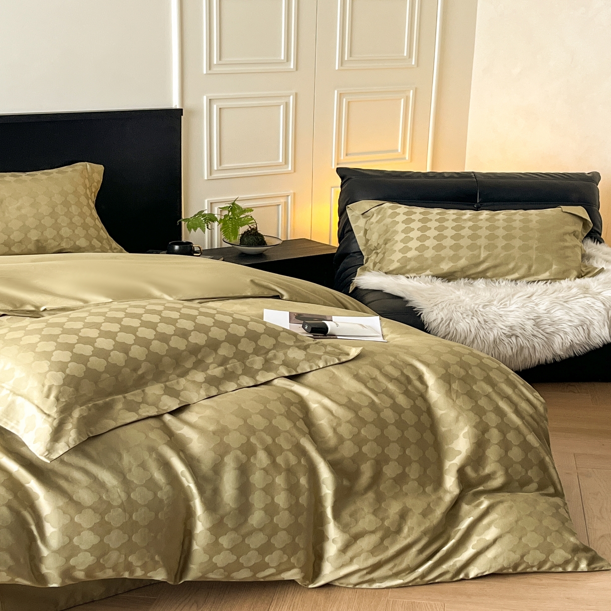 91家纺网 家纺一手货源 找家纺 群鹿家访 25年新款长绒棉简约款四件套 蒂凡朵