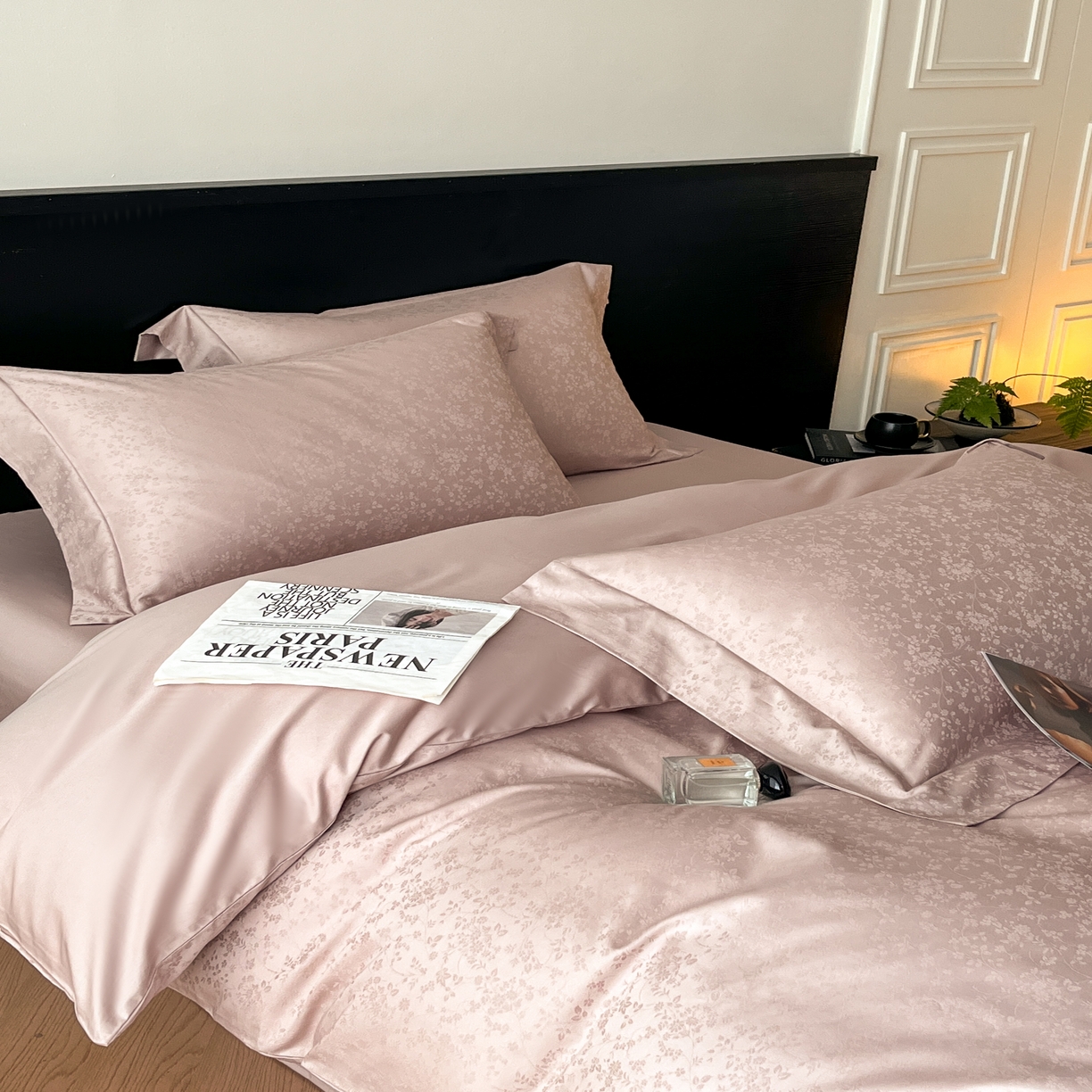 91家纺网 家纺一手货源 找家纺 群鹿家访 25年新款长绒棉简约款四件套 花容