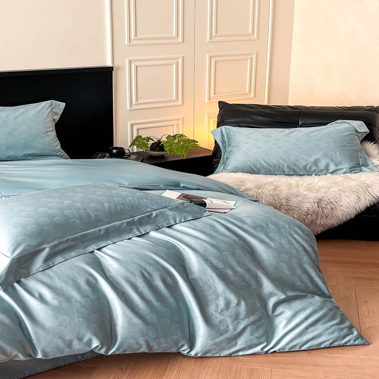 91家纺网 家纺一手货源 找家纺 群鹿家访 25年新款长绒棉简约款四件套 欢乐颂