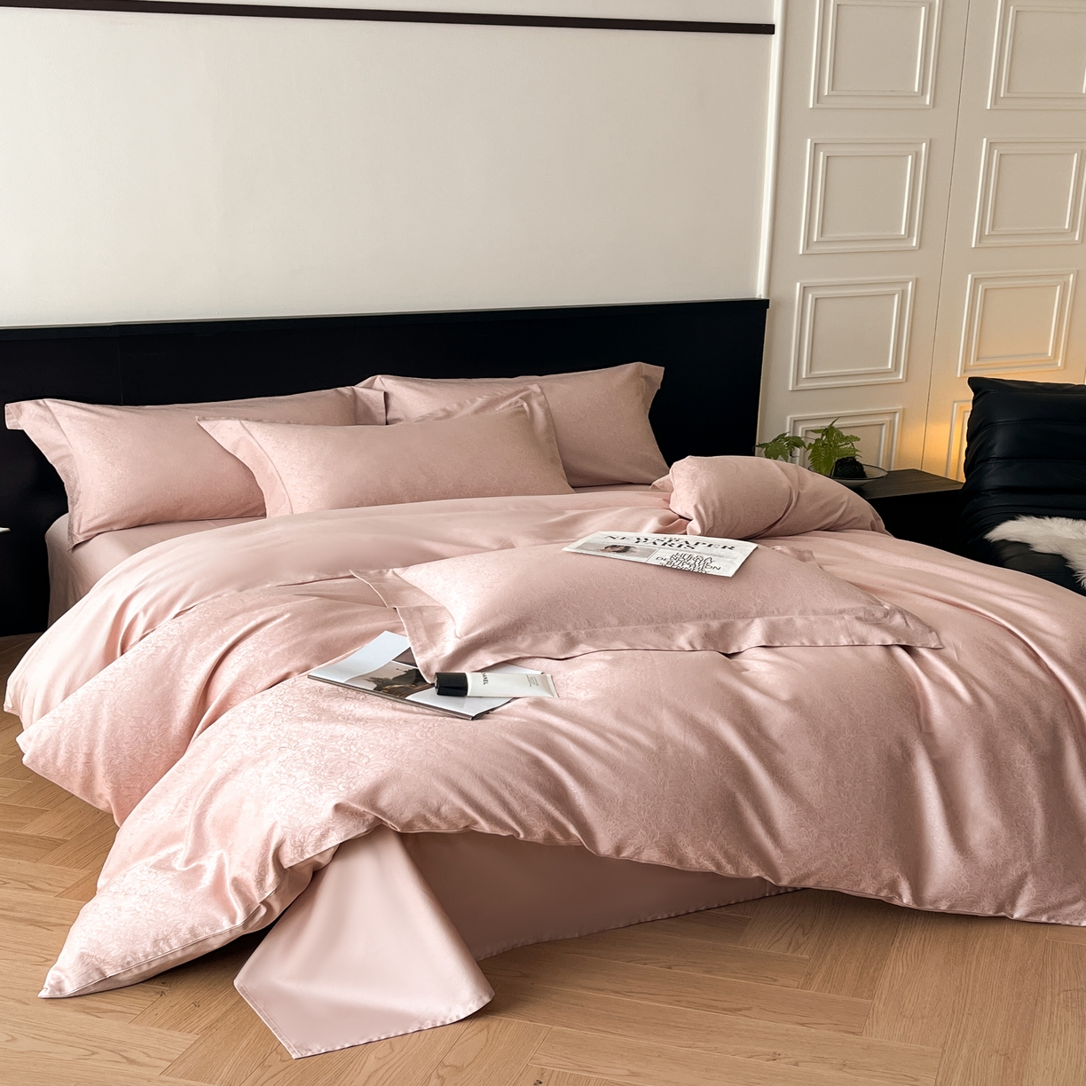 91家纺网 家纺一手货源 找家纺 群鹿家访 25年新款长绒棉简约款四件套 曼塔