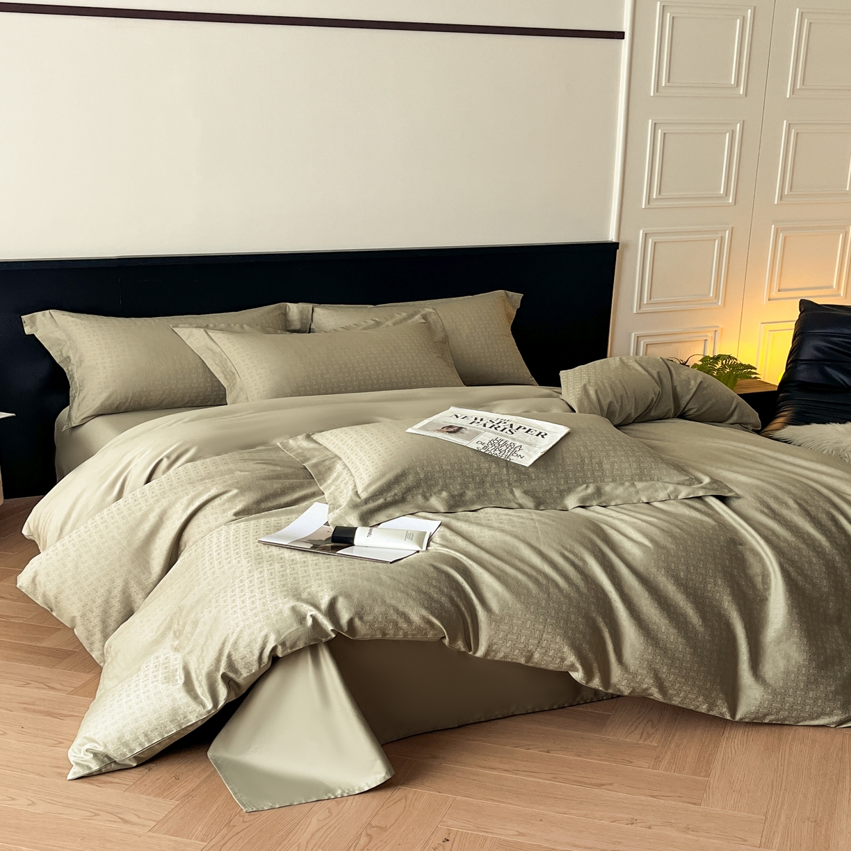 91家纺网 家纺一手货源 找家纺 群鹿家访 25年新款长绒棉简约款四件套 梦翼