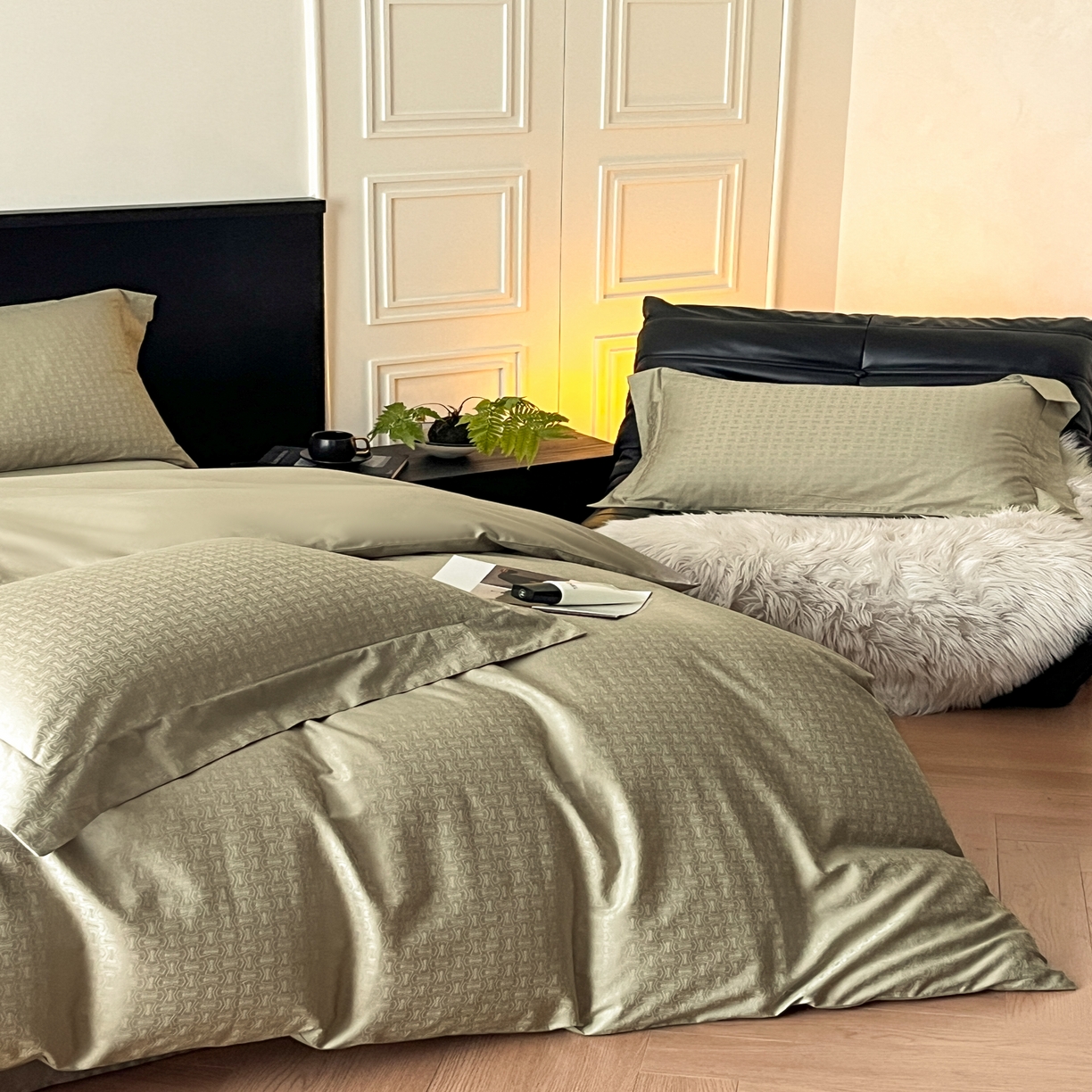 91家纺网 家纺一手货源 找家纺 群鹿家访 25年新款长绒棉简约款四件套 梦翼