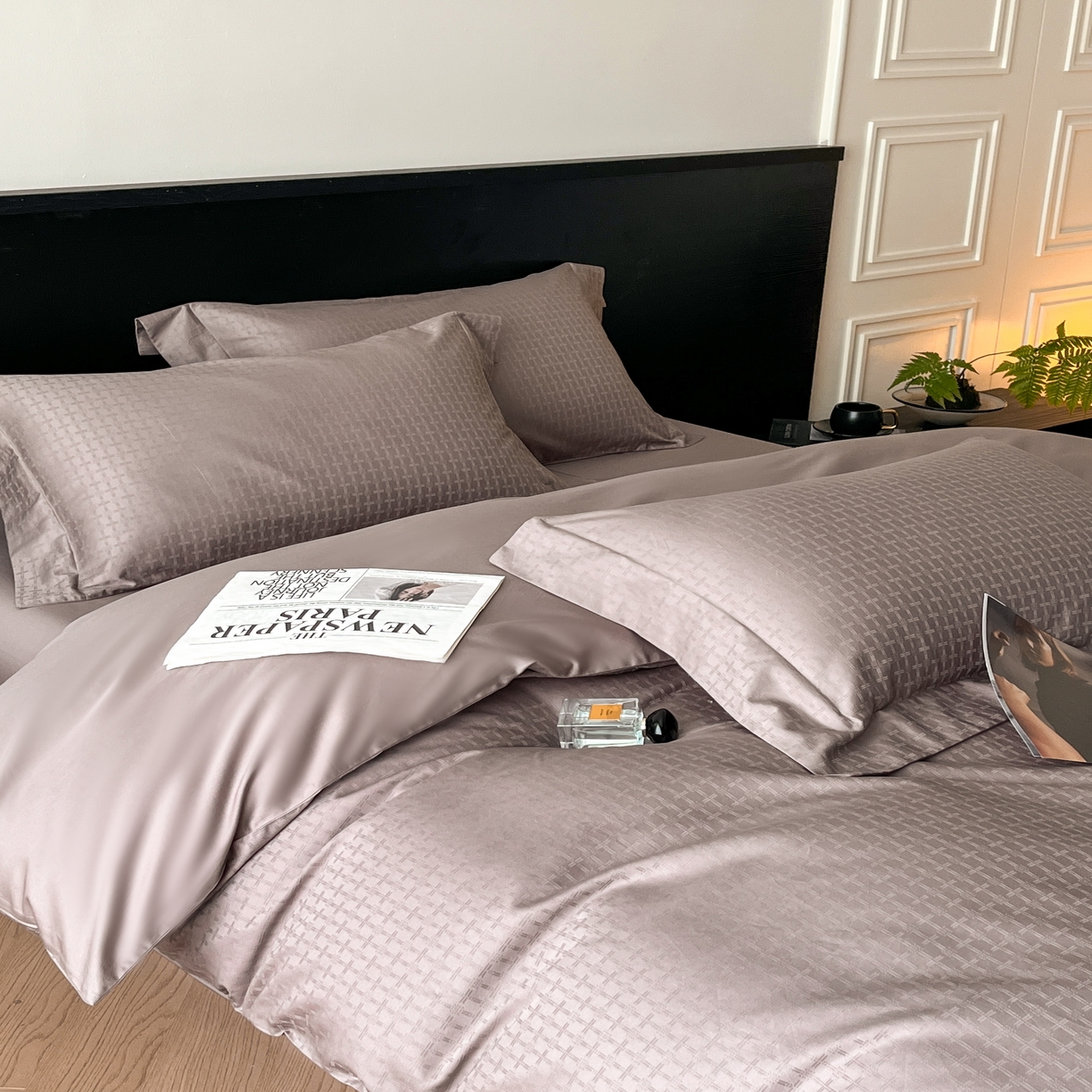 91家纺网 家纺一手货源 找家纺 群鹿家访 25年新款长绒棉简约款四件套 米娅