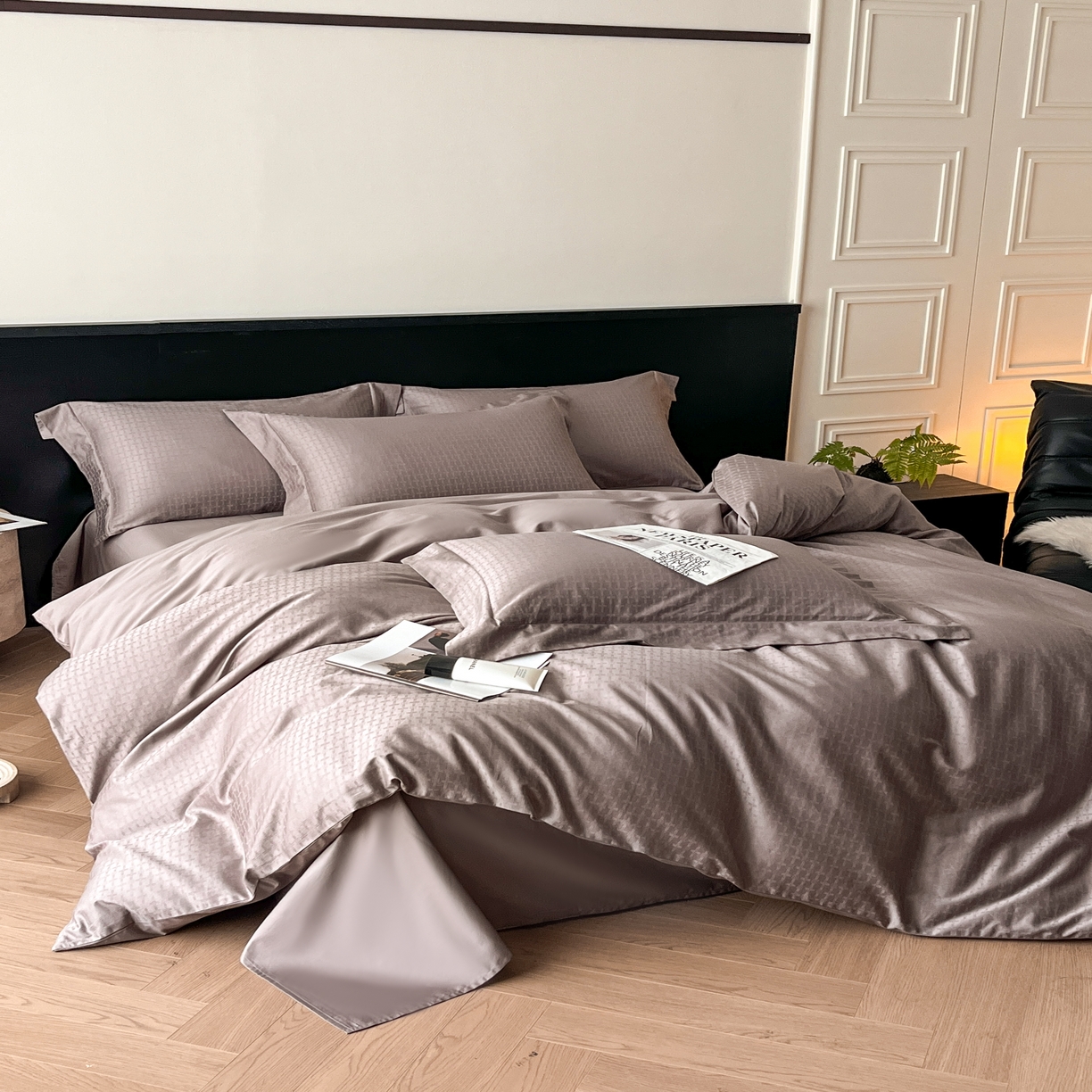 91家纺网 家纺一手货源 找家纺 群鹿家访 25年新款长绒棉简约款四件套 米娅