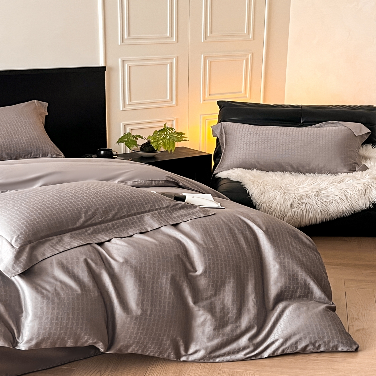 91家纺网 家纺一手货源 找家纺 群鹿家访 25年新款长绒棉简约款四件套 米娅