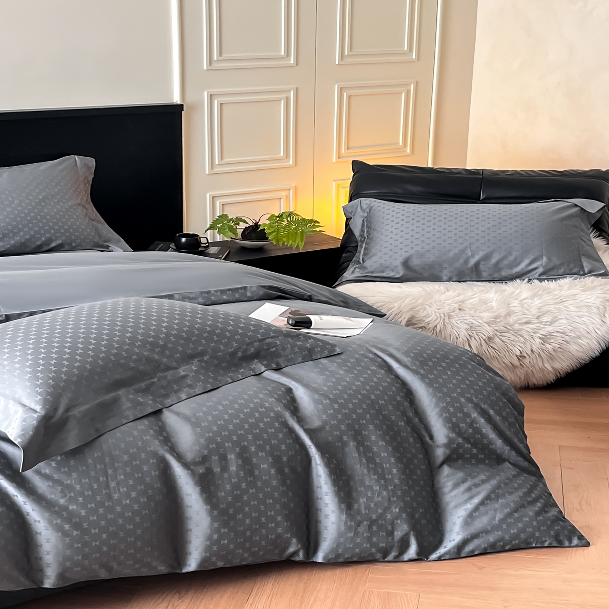 91家纺网 家纺一手货源 找家纺 群鹿家访 25年新款长绒棉简约款四件套 时间沙漏