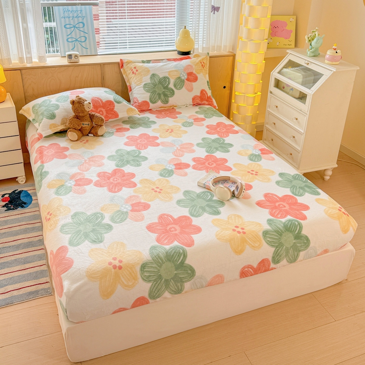 91家纺网 家纺一手货源 找家纺 名兮家居 2025新款高克重印花牛奶绒单床笠床笠单件 倾城