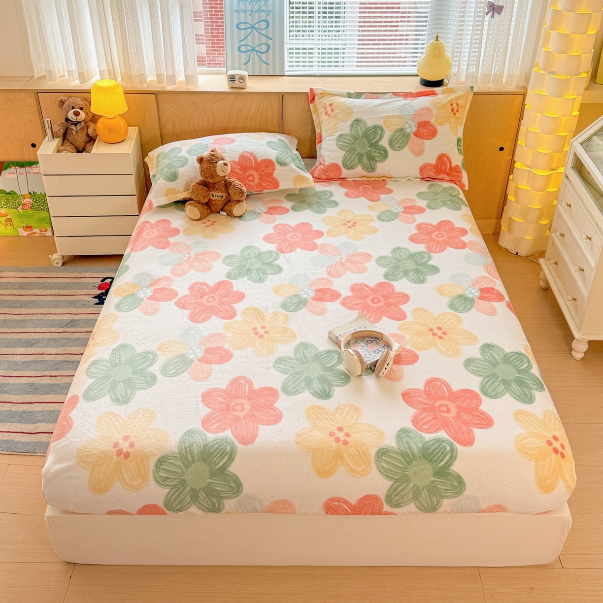 91家纺网 家纺一手货源 找家纺 名兮家居 2025新款高克重印花牛奶绒单床笠床笠单件 倾城