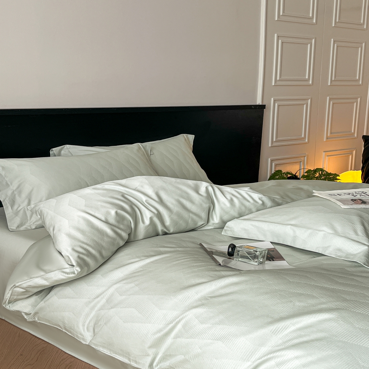 91家纺网 家纺一手货源 找家纺 群鹿家访 25年新款长绒棉简约款四件套 时空