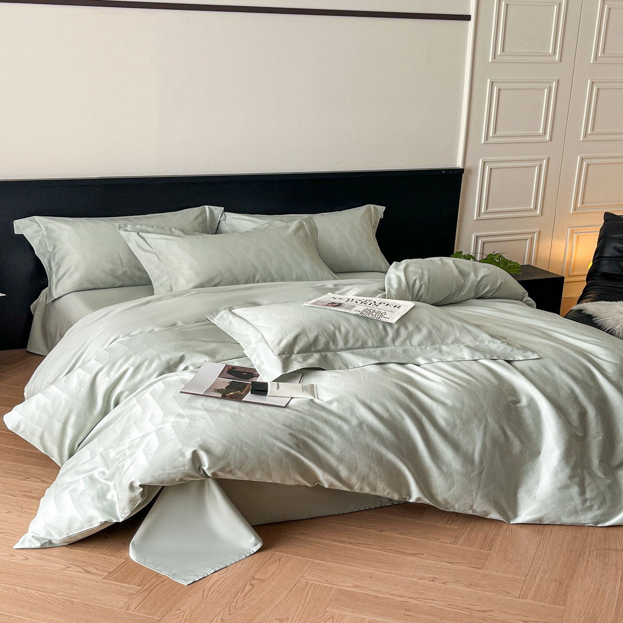 91家纺网 家纺一手货源 找家纺 群鹿家访 25年新款长绒棉简约款四件套 时空