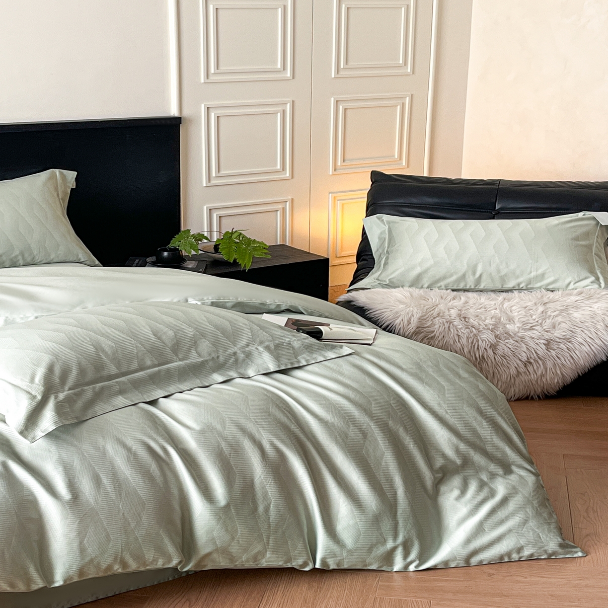 91家纺网 家纺一手货源 找家纺 群鹿家访 25年新款长绒棉简约款四件套 时空