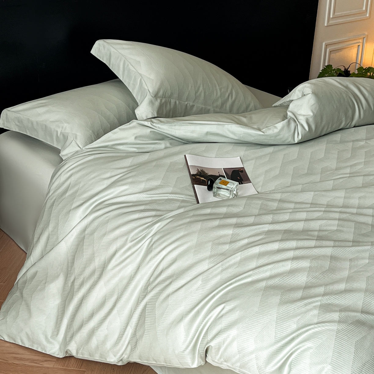 91家纺网 家纺一手货源 找家纺 群鹿家访 25年新款长绒棉简约款四件套 时空