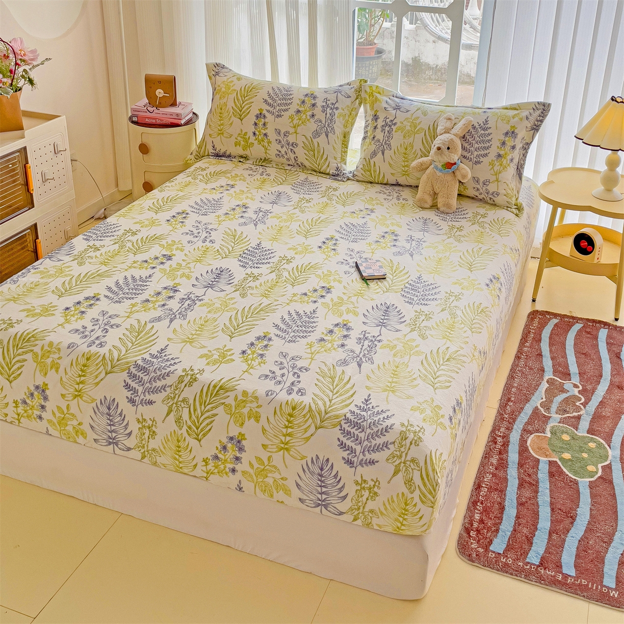 名兮家居 2025新款高克重印花牛奶绒单床笠床笠单件 清新物语