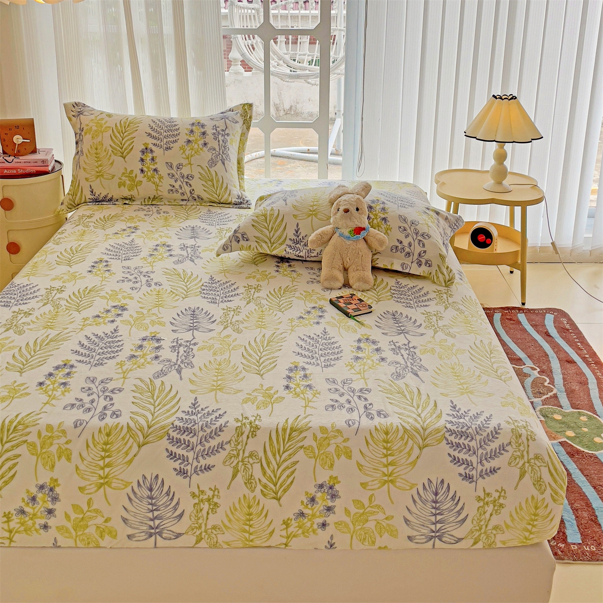 91家纺网 家纺一手货源 找家纺 名兮家居 2025新款高克重印花牛奶绒单床笠床笠单件 清新物语