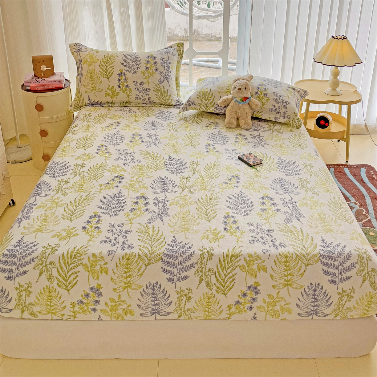 91家纺网 家纺一手货源 找家纺 名兮家居 2025新款高克重印花牛奶绒单床笠床笠单件 清新物语