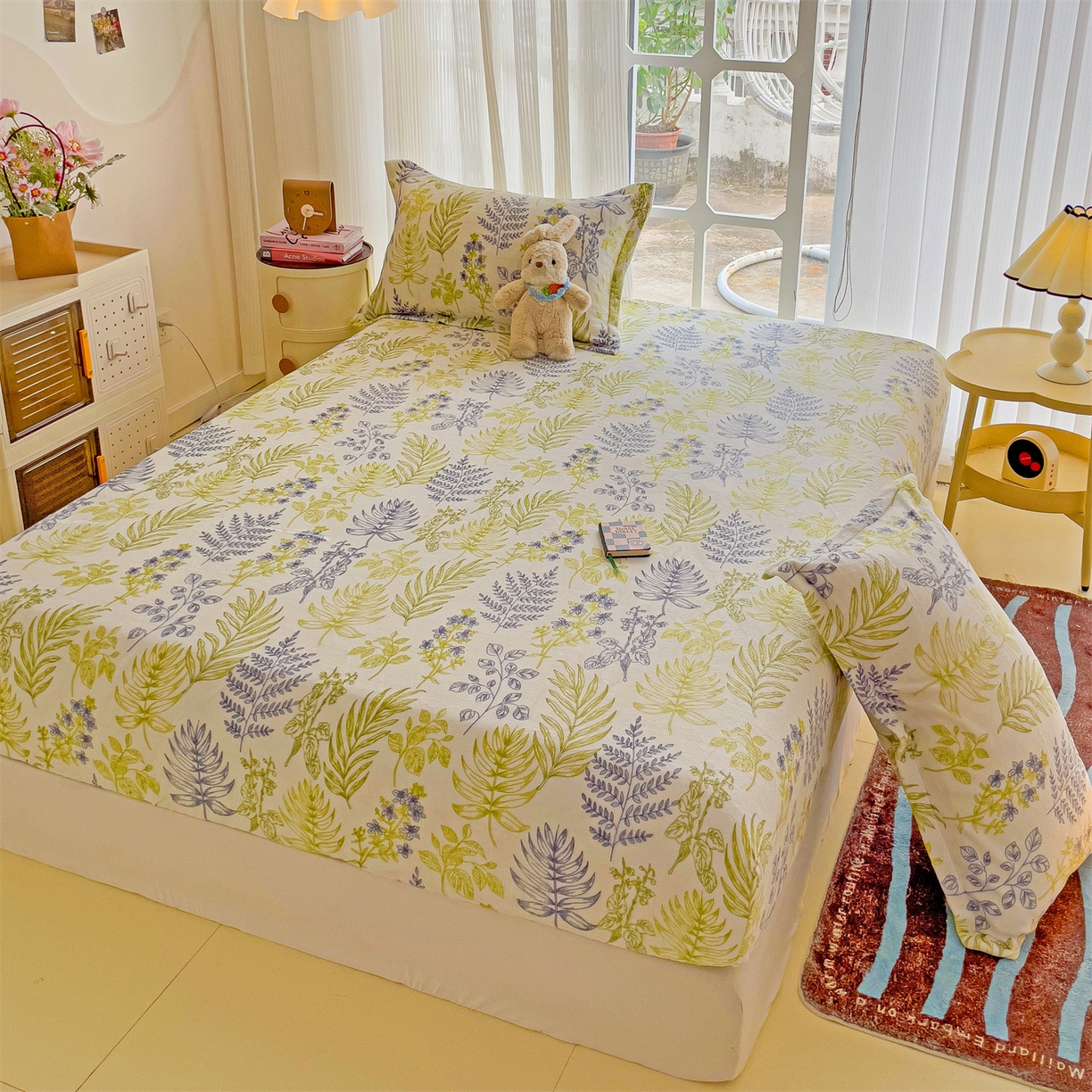 91家纺网 家纺一手货源 找家纺 名兮家居 2025新款高克重印花牛奶绒单床笠床笠单件 清新物语