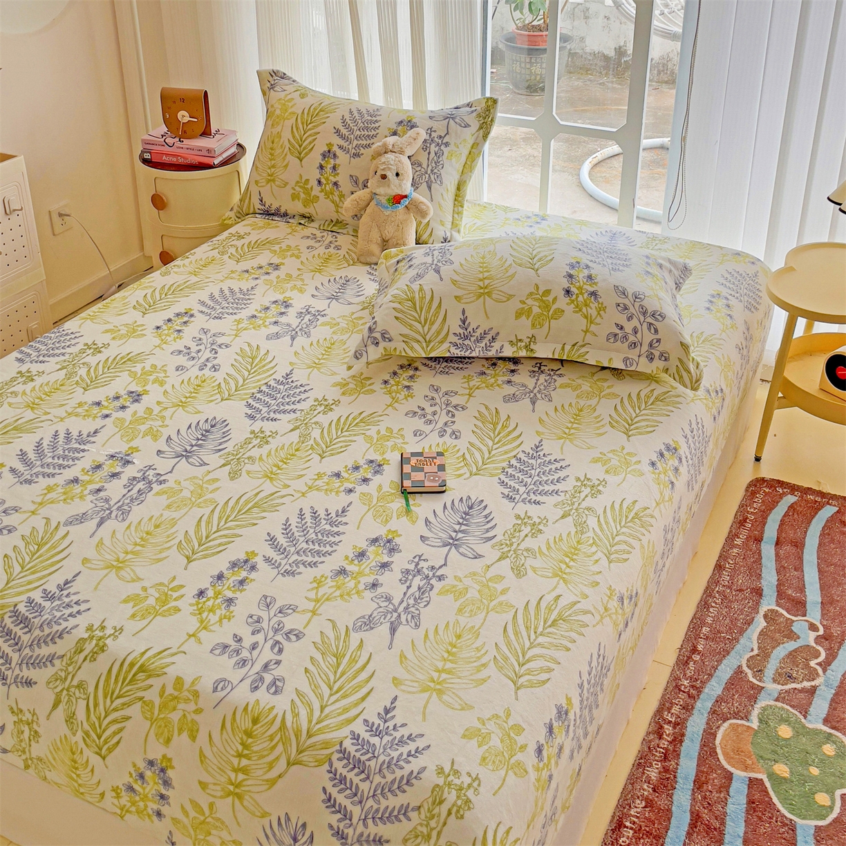 91家纺网 家纺一手货源 找家纺 名兮家居 2025新款高克重印花牛奶绒单床笠床笠单件 清新物语