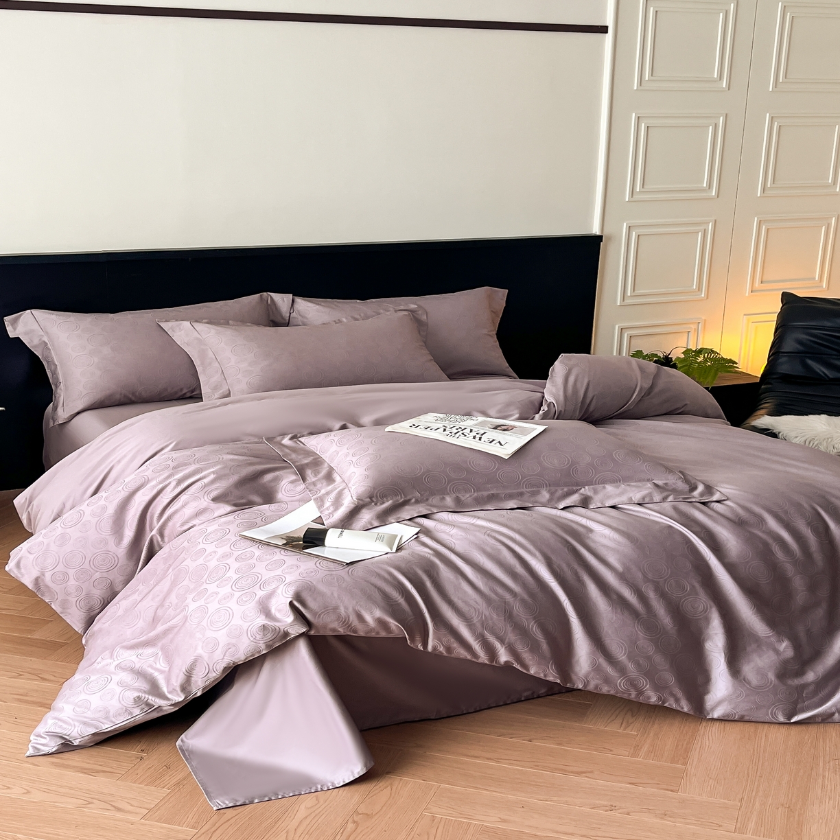 91家纺网 家纺一手货源 找家纺 群鹿家访 25年新款长绒棉简约款四件套 壹朵甜