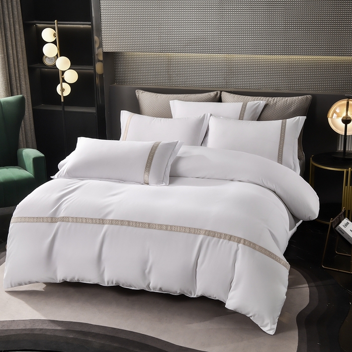 啊雅家居 2026新款加厚磨毛织带绑带款民宿四件套 宽织带绑带款