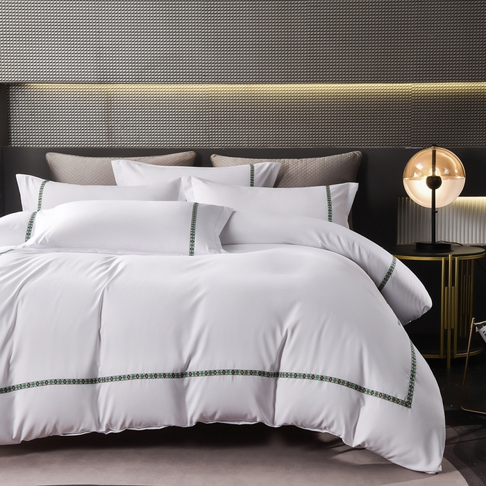 91家纺网 家纺一手货源 找家纺 啊雅家居 2026新款加厚磨毛织带绑带款民宿四件套 小织带绑带款