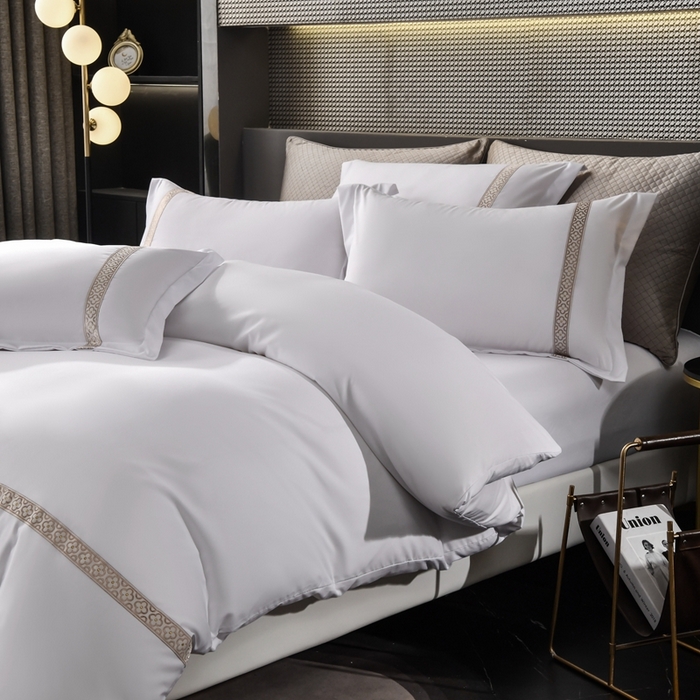 91家纺网 家纺一手货源 找家纺 啊雅家居 2026新款加厚磨毛织带绑带款民宿四件套 宽织带绑带款