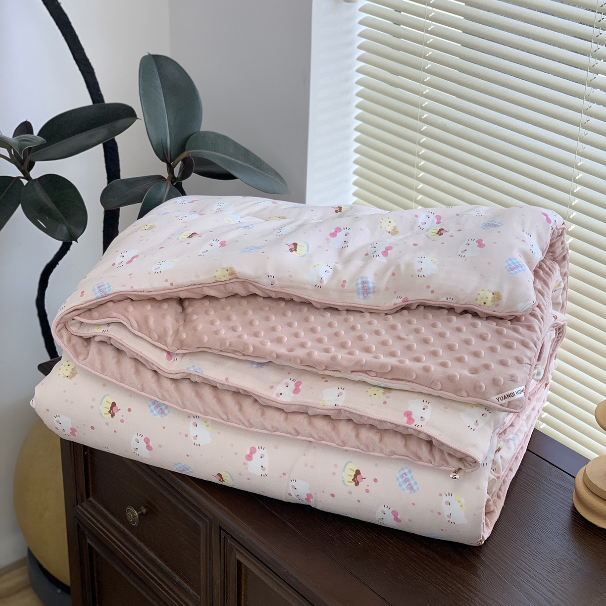 源启生活 2025新款全棉双层纱豆豆被被子被芯 粉粉猫