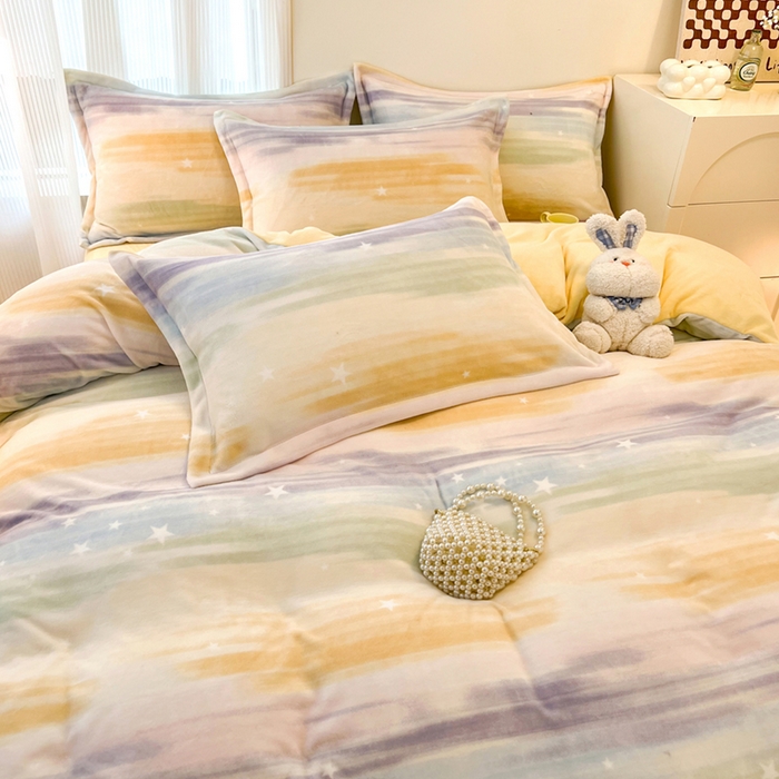 91家纺网 家纺一手货源 找家纺 寐居家纺 2025新款印花牛奶绒四件套 七彩流星