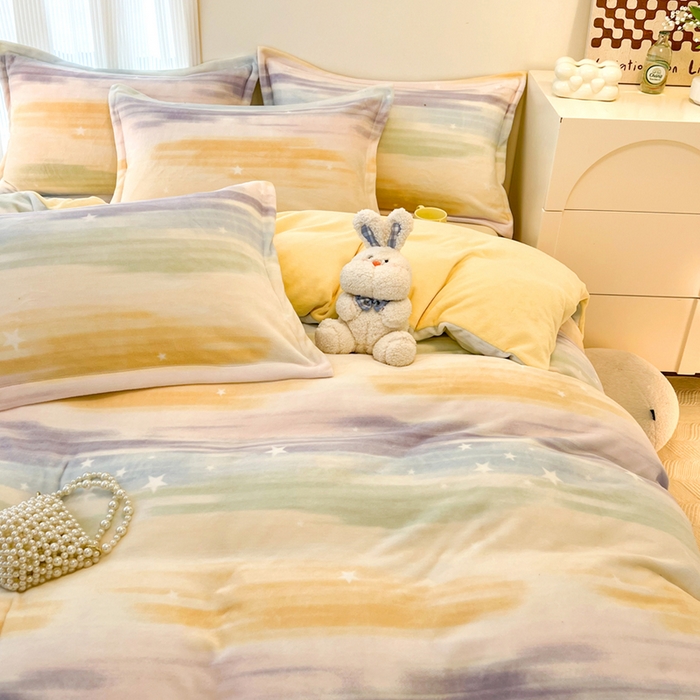 91家纺网 家纺一手货源 找家纺 寐居家纺 2025新款印花牛奶绒四件套 七彩流星