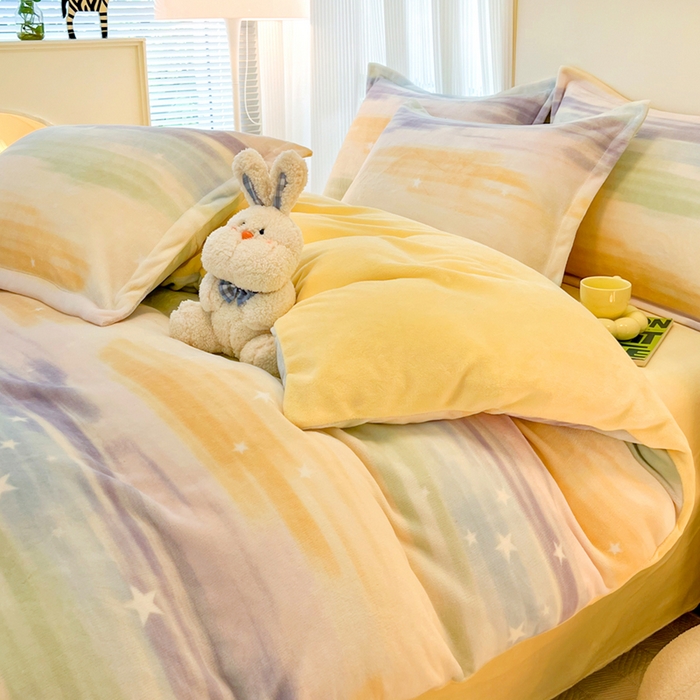 91家纺网 家纺一手货源 找家纺 寐居家纺 2025新款印花牛奶绒四件套 七彩流星