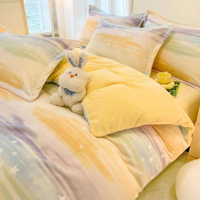 91家纺网 家纺一手货源 找家纺 寐居家纺 2025新款印花牛奶绒四件套 七彩流星