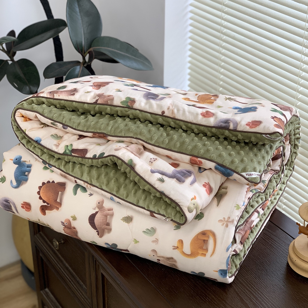 源启生活 2025新款全棉双层纱豆豆被被子被芯 恐龙园