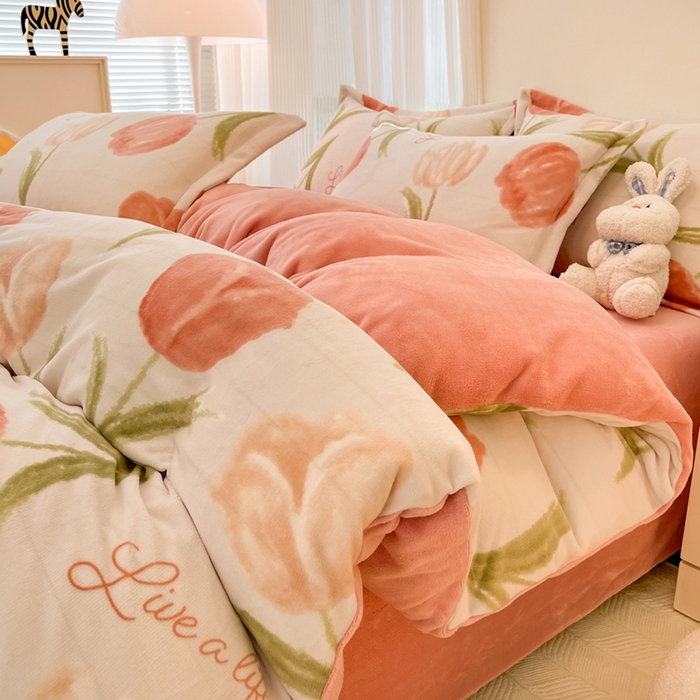 寐居家纺 2025新款印花牛奶绒四件套 沁香花