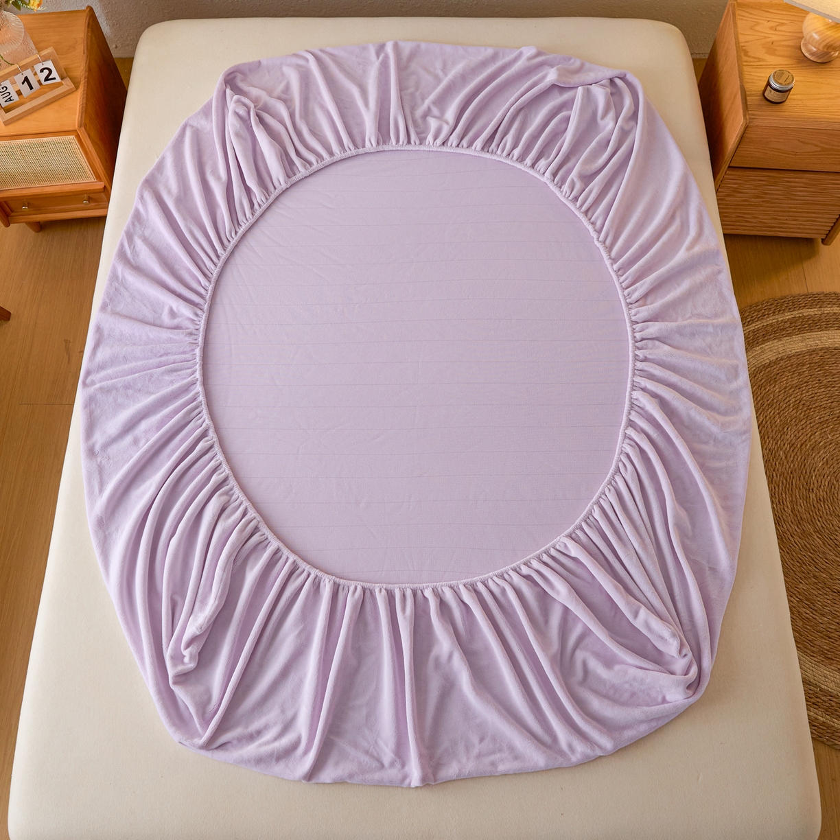 91家纺网 家纺一手货源 找家纺 衿成家纺 2025新款牛奶绒单床笠床笠单件系列 浅紫