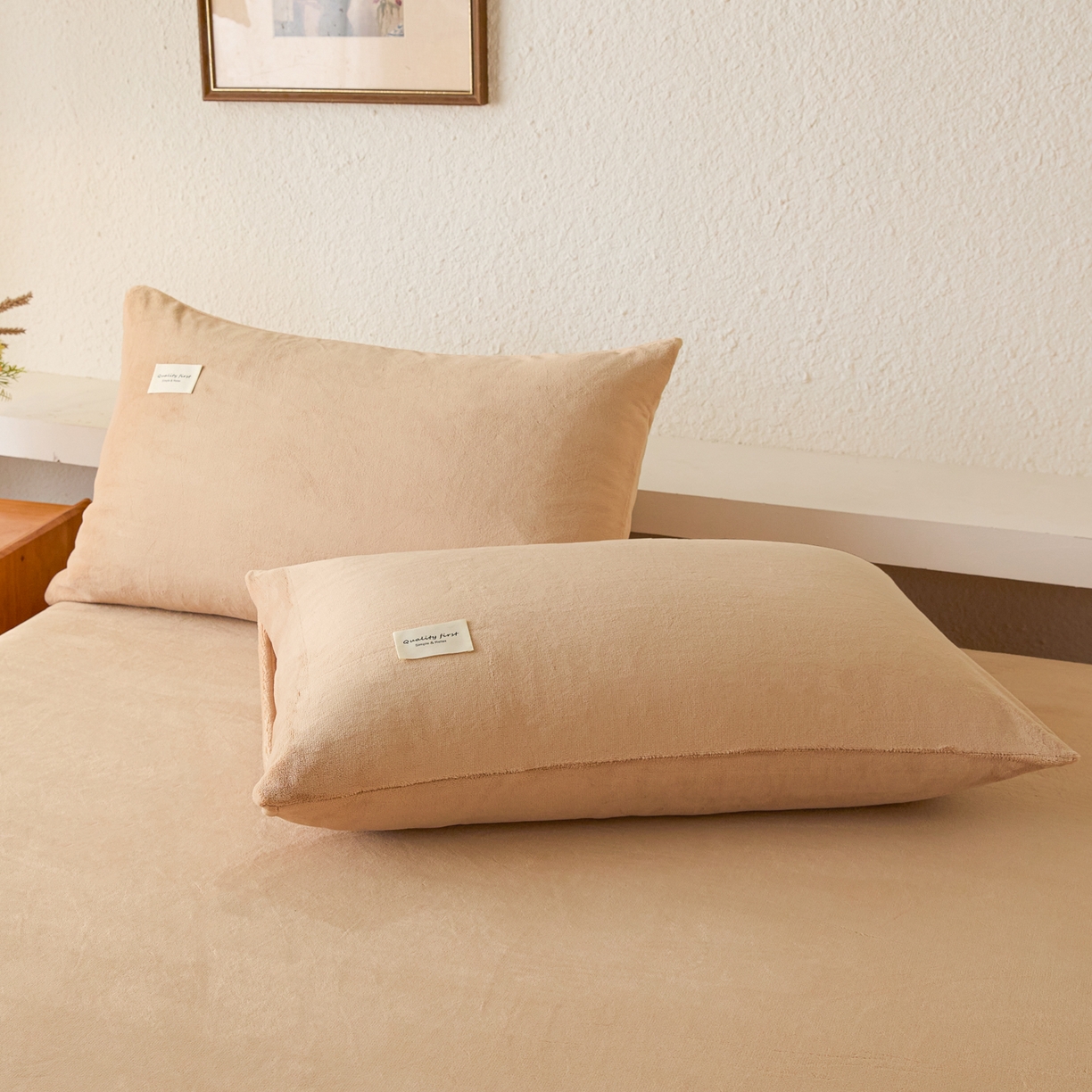 91家纺网 家纺一手货源 找家纺 衿成家纺 2025新款牛奶绒单床笠床笠单件系列 卡其