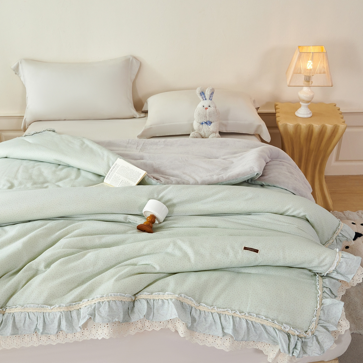 优希家纺 2025新款秘境花园春秋被被子被芯 浅韵柔绿