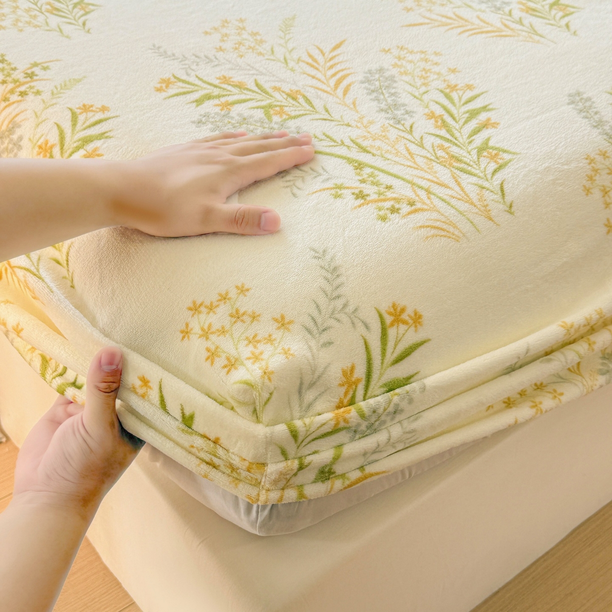 91家纺网 家纺一手货源 找家纺 名兮家居 2025新款高克重印花牛奶绒单床笠床笠单件 仙草