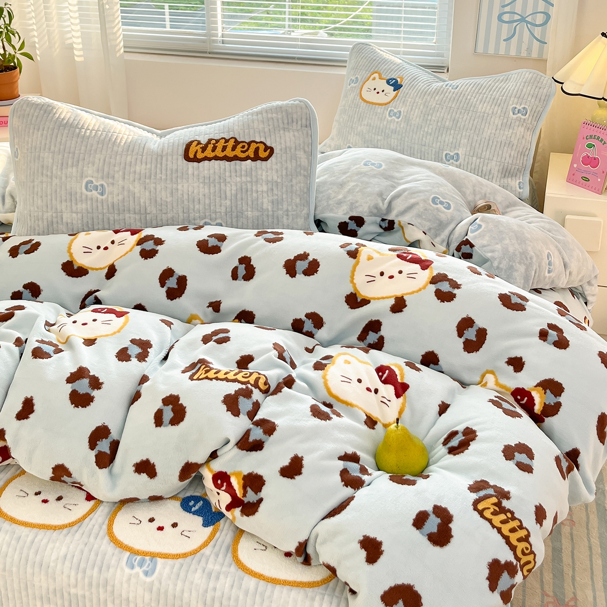 91家纺网 家纺一手货源 找家纺 寐居家纺 2025新款A类牛奶绒床盖款四件套 豹纹kt喵