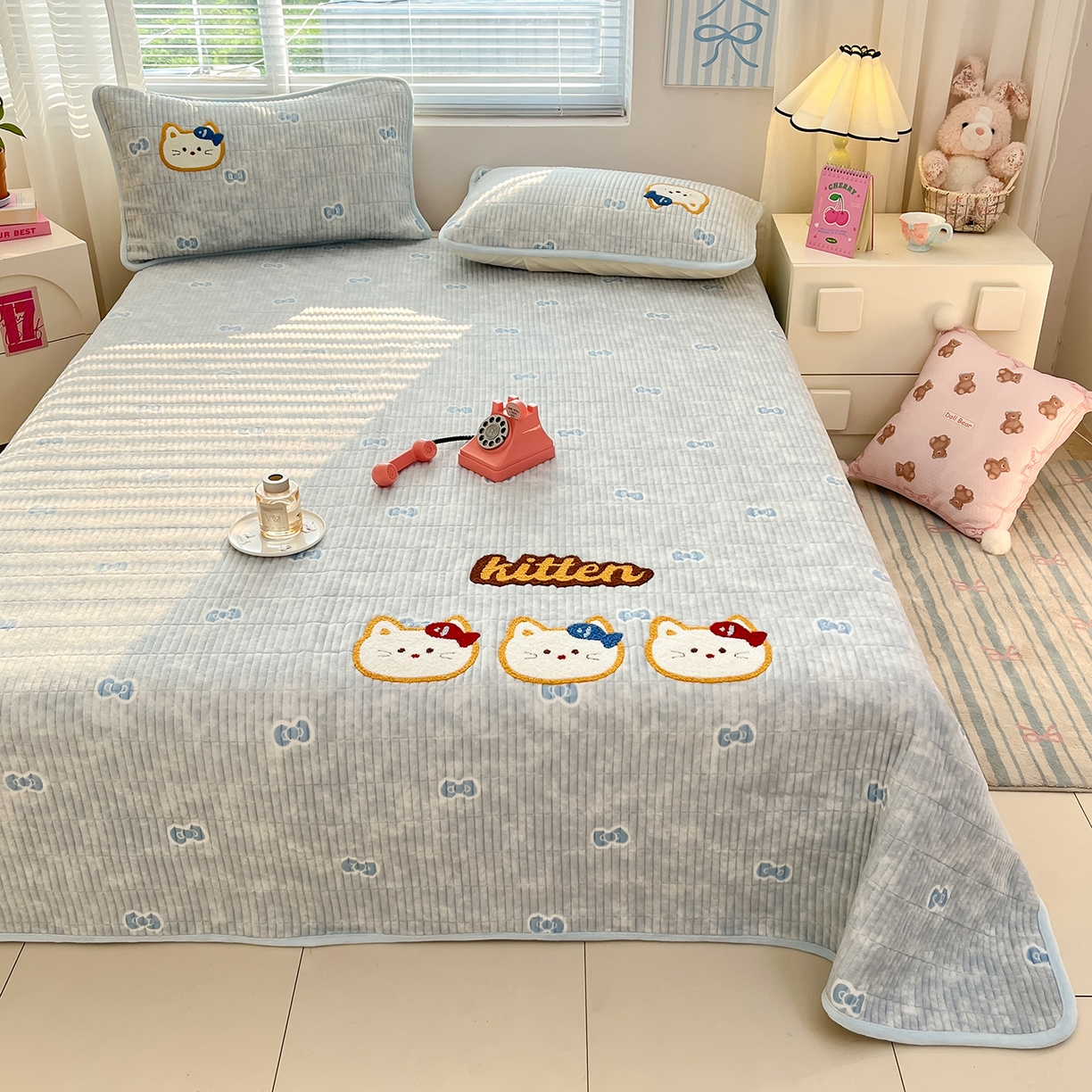 91家纺网 家纺一手货源 找家纺 寐居家纺 2025新款A类牛奶绒床盖款四件套 豹纹kt喵