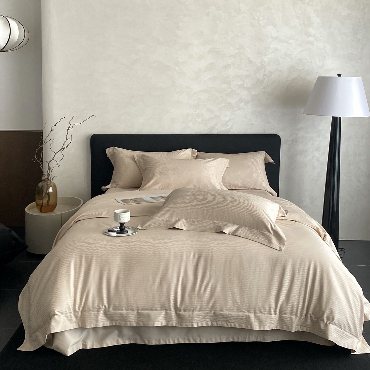 91家纺网 家纺一手货源 找家纺 （总）时亿家居 2025新款100支染色长绒棉提花四件套