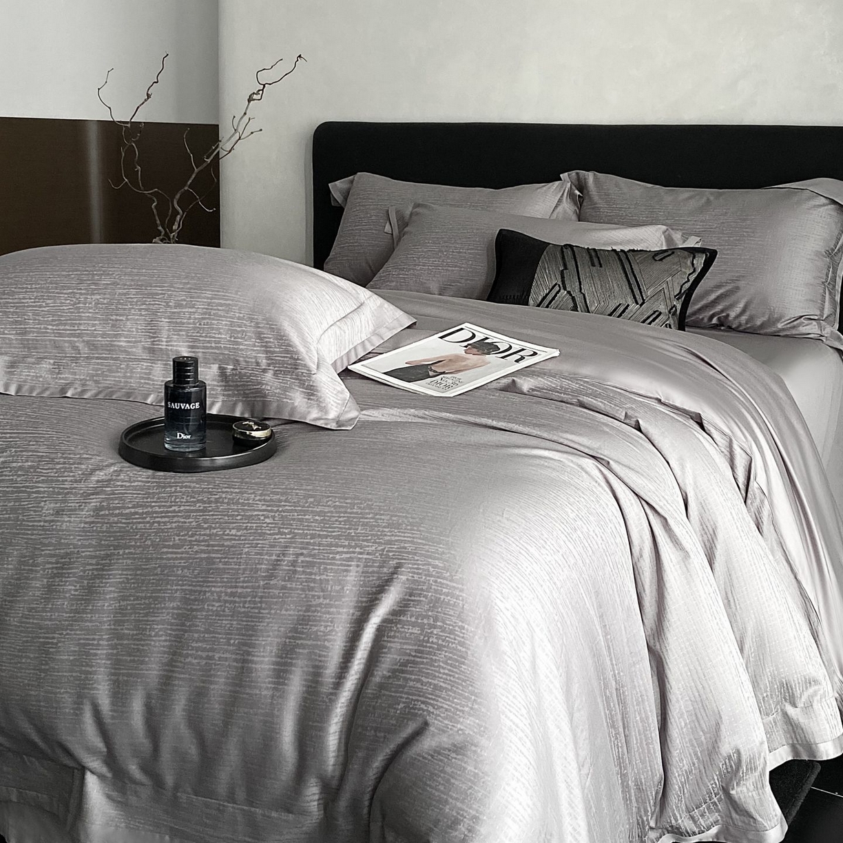 91家纺网 家纺一手货源 找家纺 时亿家居 2025新款100支染色长绒棉提花四件套 巴洛克